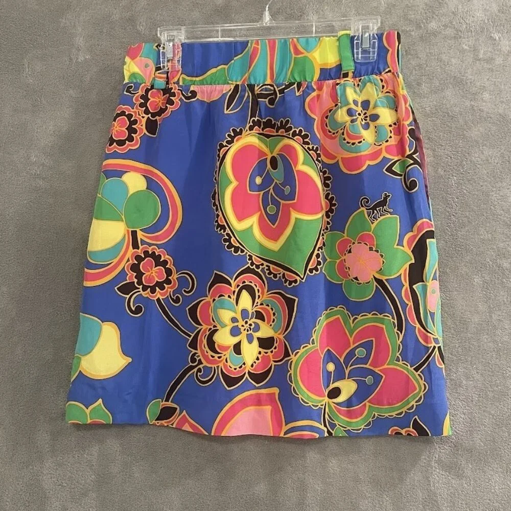 Lilly Pulitzer Skirt Womens Medium Silk Lined Floral Print Pockets 16347